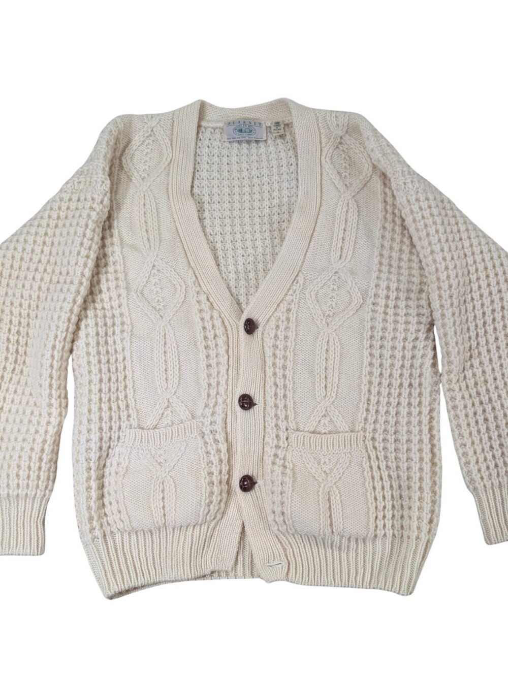 Blarney Woollen Mills Irish Wool Cardigan Sweater Size 42 Cream Ireland Flaws